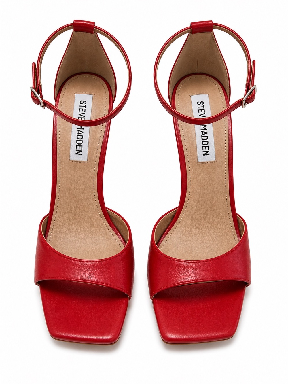 Steve Madden Red Square-Toe Ankle-Strap Block Heels